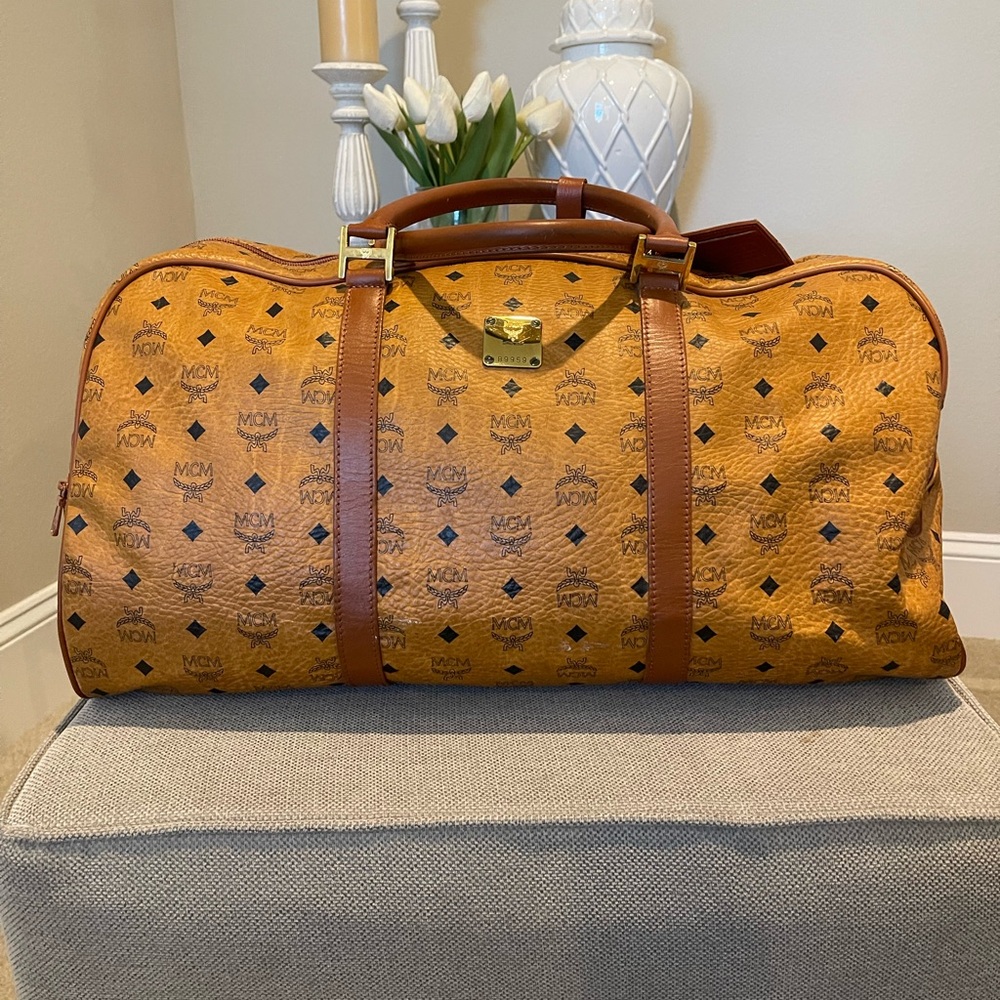 MCM Tan Logo Duffel Bag